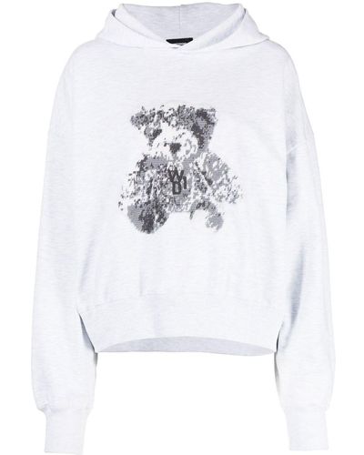 we11done Teddy Bear Print Hoodie - White