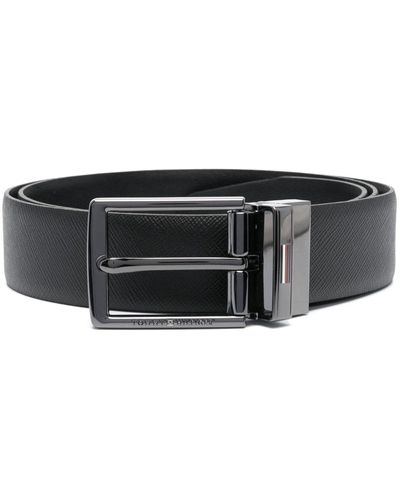 Tommy Hilfiger Engraved-logo Leather Belt - Black