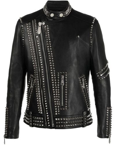 Philipp Plein Rockstud-embellished Leather Biker Jacket - Black