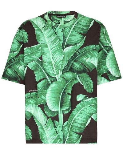 Dolce & Gabbana Kurzarm-T-Shirt Aus Baumwolle Bananenbaum - Grün