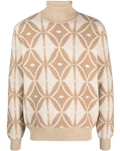 Etro Roll-neck Pattern-intarsia Sweater - Natural
