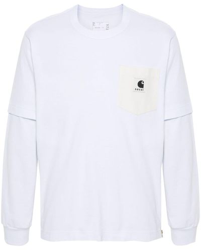 Sacai Langarmshirt mit Logo-Patch - Weiß