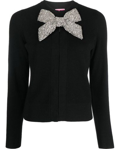 Kate Spade Crystal Bow-embellished Wool Cardigan - Black