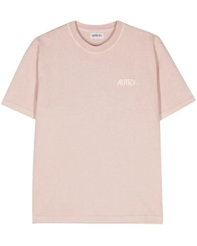 Autry Logo-embroidered Cotton T-shirt - Pink