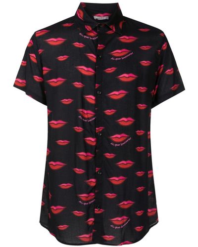 Amir Slama T-Shirt mit Lippen-Print - Schwarz