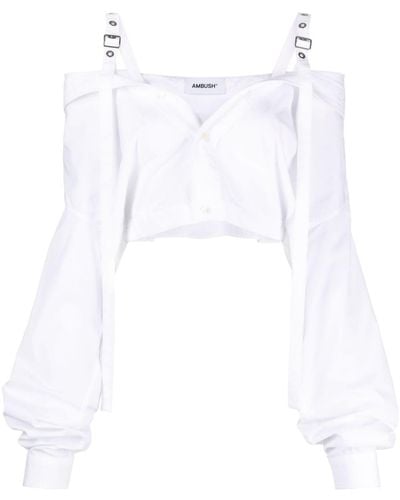 Ambush Off Shoulders Cropped Cotton Shirt - White