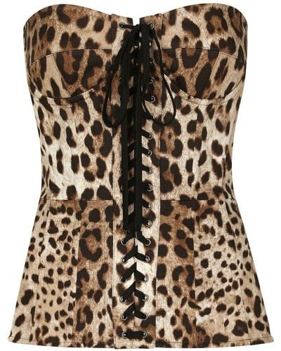 Dolce & Gabbana Leopard-print Lace-up Corset - Brown