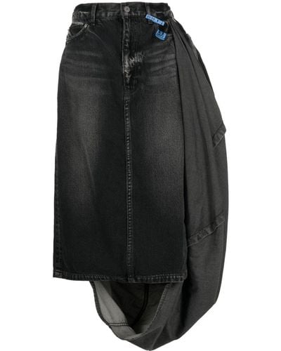 Maison Mihara Yasuhiro Circle Washed Denim Skirt - Black