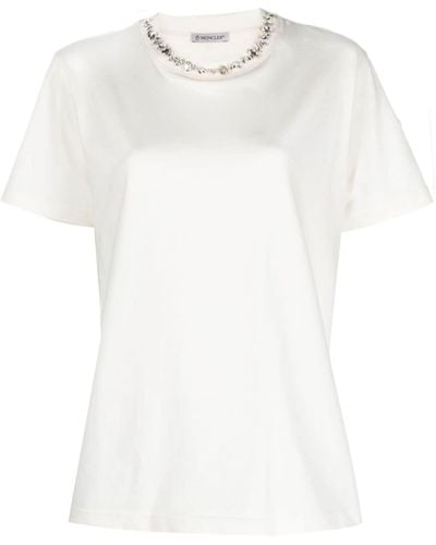 Moncler Crystal-embellished Cotton T-shirt - White