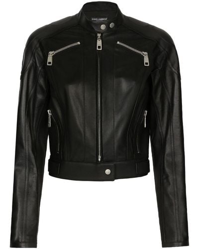 Dolce & Gabbana Long-sleeve Leather Biker Jacket - Black