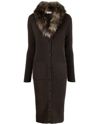 Saint Laurent Faux-fur Detail Cardigan Dress - Brown