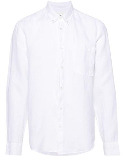 NN07 Leinenhemd mit Button-down-Kragen - Weiß