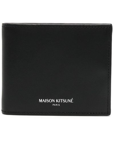 Maison Kitsuné Portefeuille pliant en cuir à logo imprimé - Noir