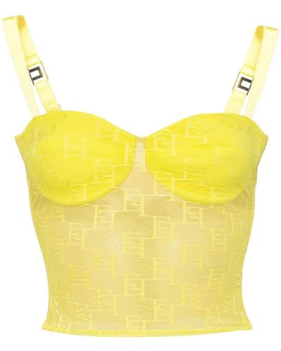 Elisabetta Franchi Logo-embroidered Bustier Top - Yellow