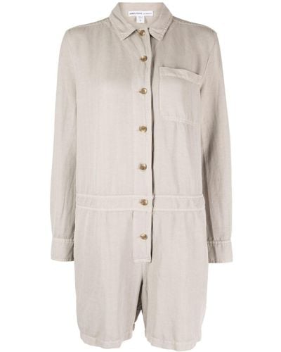 James Perse Long-sleeved Buttoned Playsuit - White