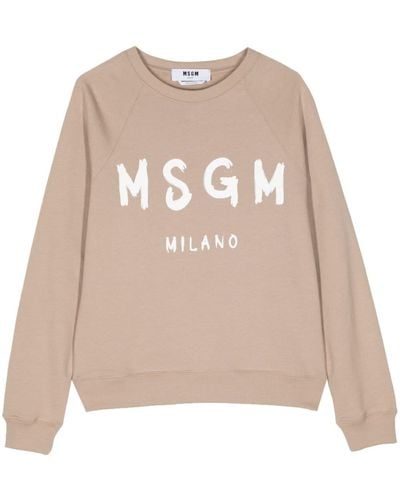 MSGM Logo-print Cotton Sweatshirt - Natural