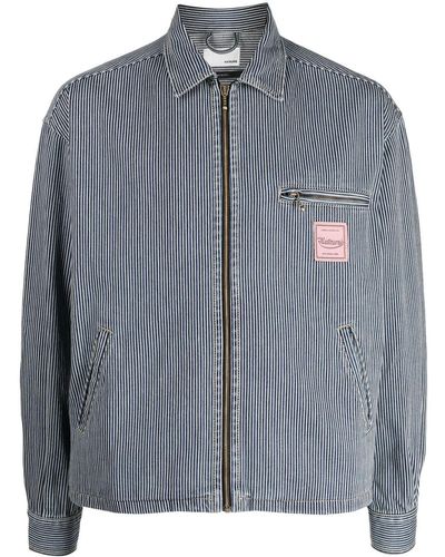 Haikure Striped Zipped Cotton Shirt Jacket - Blue