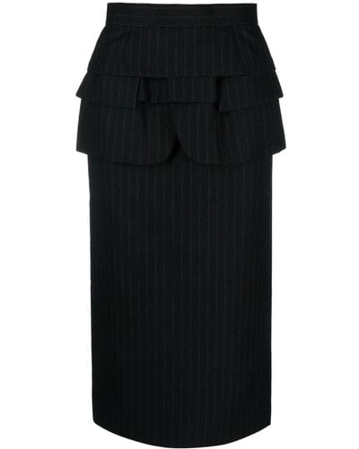 Sacai Ruffled-detail Pinstripe Midi Skirt - Black