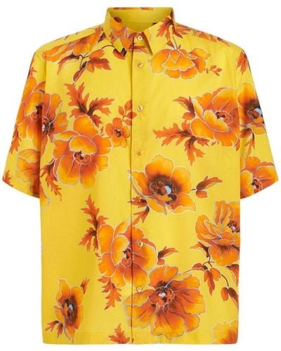 Etro Floral-print Short-sleeve Shirt - Orange