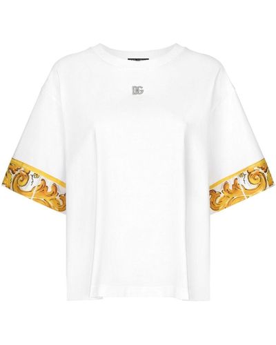 Dolce & Gabbana T-Shirt mit Majolika-Besatz - Weiß