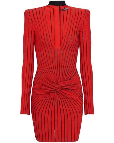 Balmain Ribbed-knit Long-sleeve Dress - Red