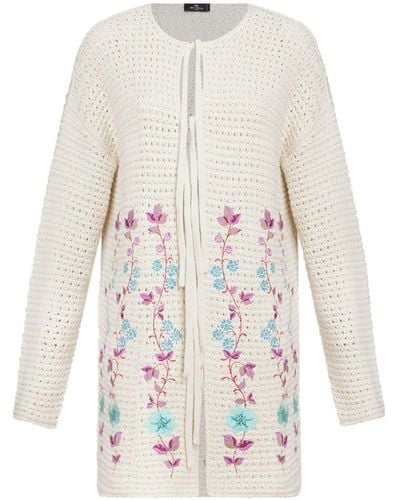 Etro Floral-embroidery Crochet-knit Cardigan - White
