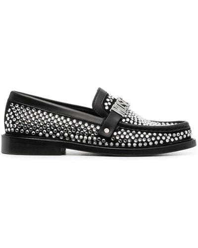 Moschino Crystal-embellished Leather Loafers - Black