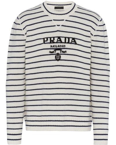 Prada Striped Knit Jumper - Grey