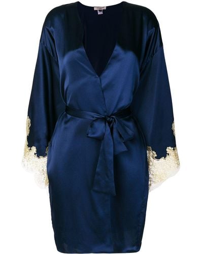 Gilda & Pearl Gina Lace-cuff Satin Dressing Gown - Blue