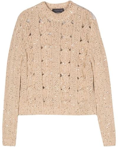 Lorena Antoniazzi Sequin-embellished Cable-knit Sweater - Natural