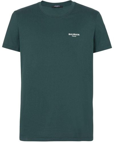 Balmain Logo-print Short-sleeved Cotton T-shirt - Green