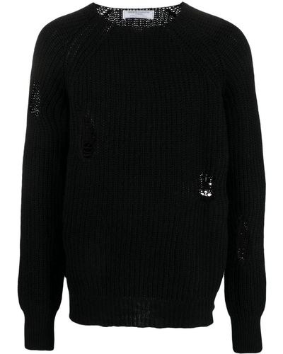 Societe Anonyme Ripped-detailing Waffle-knit Jumper - Black