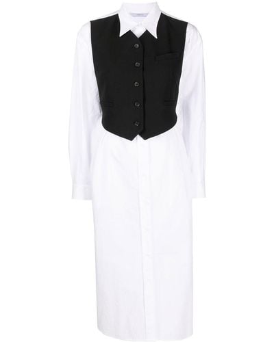 Pushbutton Waistcoat-detail Shirt Dress - Black