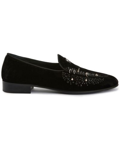 Giuseppe Zanotti Alvaro Stud-embellished Velvet Loafers - Black