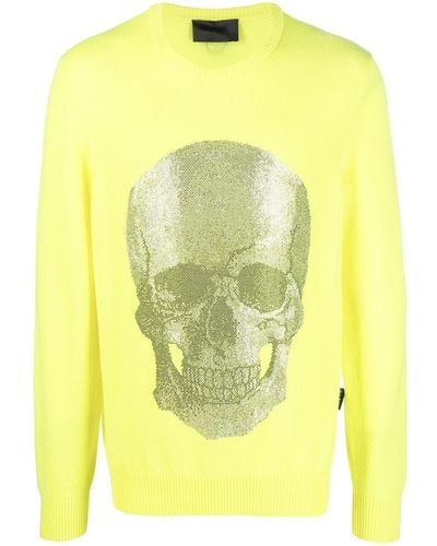 Philipp Plein Skull Logo Knitted Sweater - Yellow