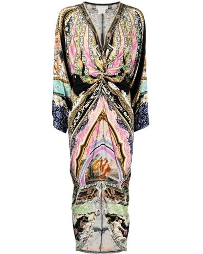 Camilla Florence Field Day Gathered-detail Midi Dress - Multicolour