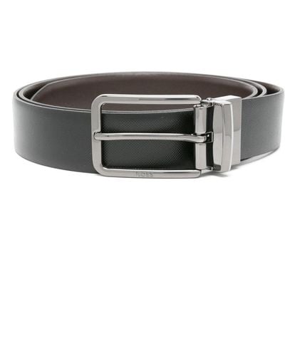 BOSS Logo-engraved leather belt - Negro