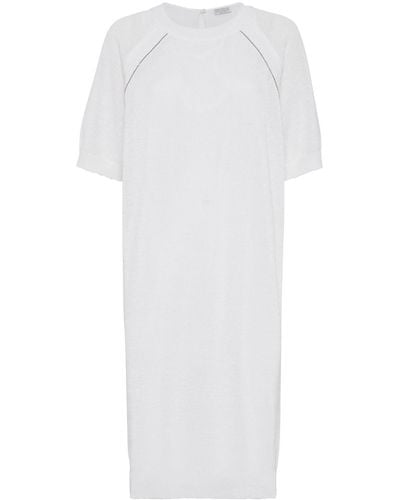 Brunello Cucinelli Monili-trim Knit-cotton T-shirt Dress - White