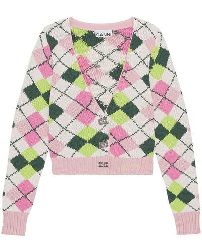 Ganni Graphic Cotton V-neck Cardigan - Multicolour
