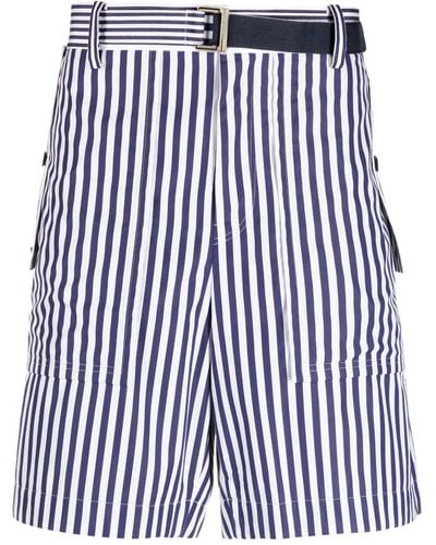 Sacai Vertical-stripe Print Cotton Shorts - Blue