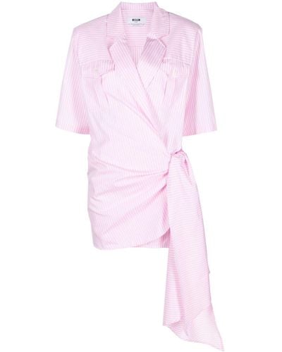 MSGM Robe-chemise en coton à rayures - Rose