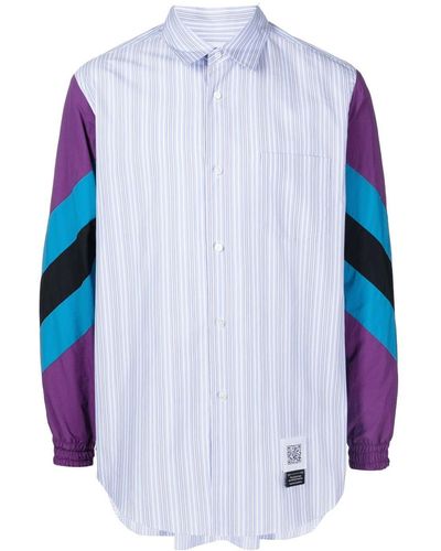 Fumito Ganryu Contrast-sleeve Striped Shirt - Blue