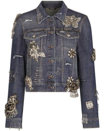 Dolce & Gabbana Denim jacket with rhinestone details - Blu
