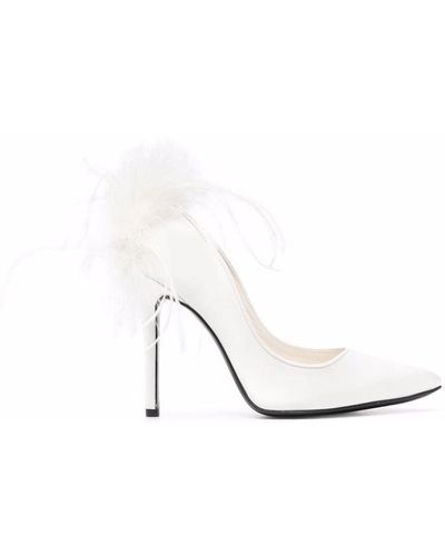 Styland Feather-detail Silk Satin Court Shoes - White