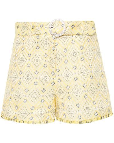 Liu Jo Shorts With Geometric Embroidery And Fringes - Natural