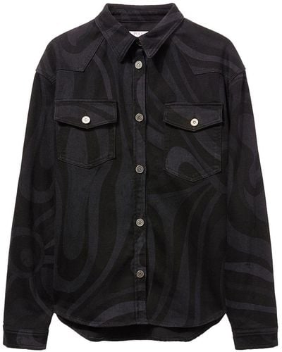 Emilio Pucci Marmo-print Denim Shirt - Black