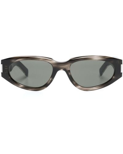 Saint Laurent Tortoiseshell-effect Oval-frame Sunglasses - Gray