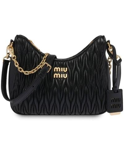 Miu Miu Matelassé Nappa Leather Shoulder Bag - Black