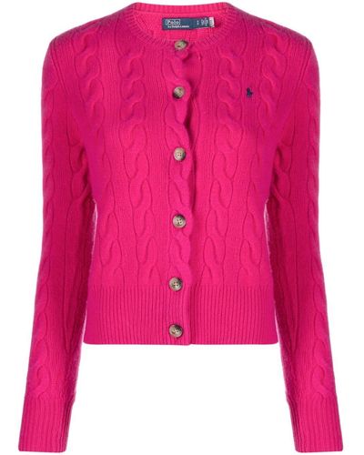 Polo Ralph Lauren Polo-pony Cable-knit Cardigan - Pink