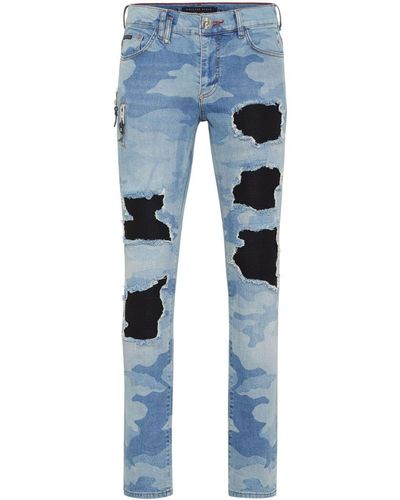 Philipp Plein Camouflage-print skinny jeans - Blau